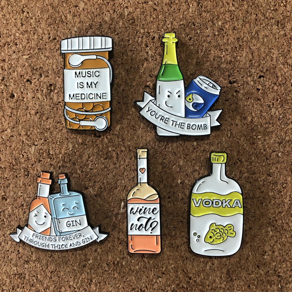 3/$40 Alcohol/medication saying enamel pins